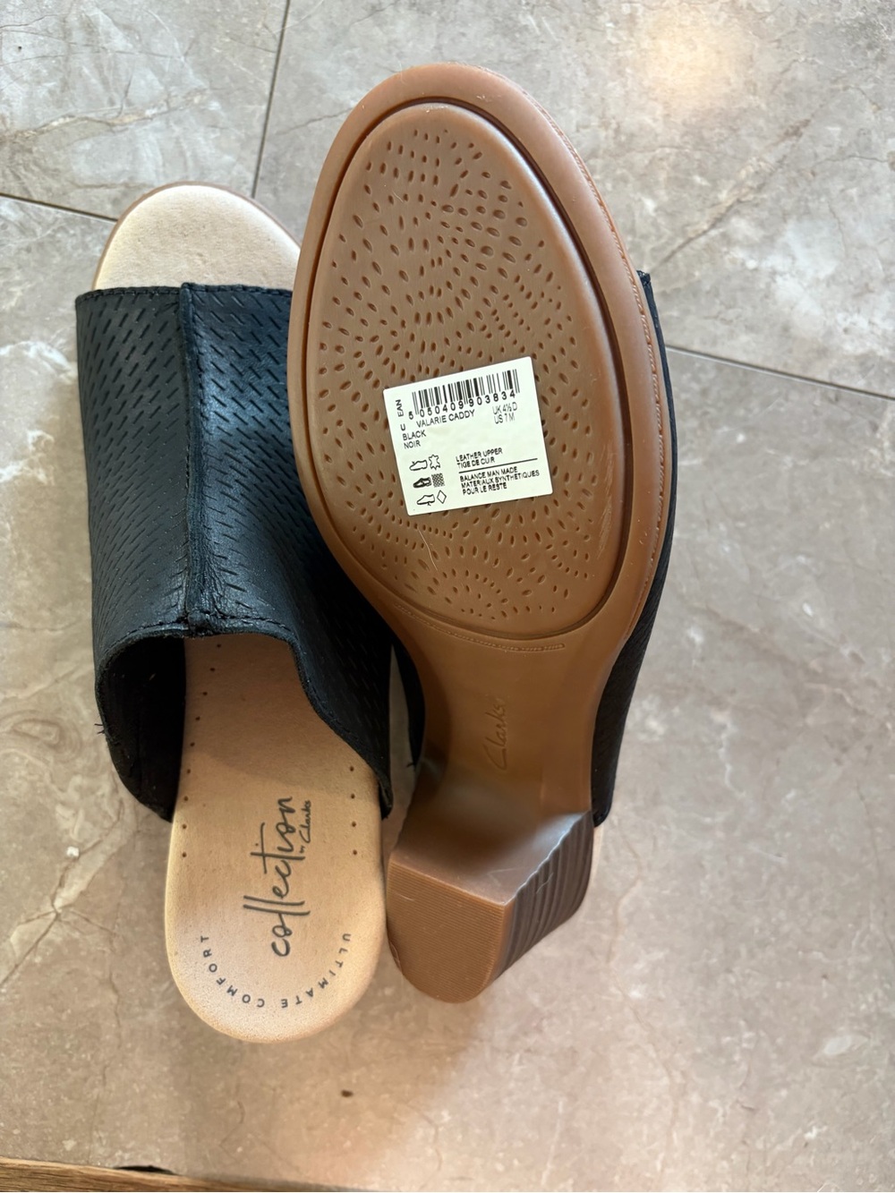 Clarks Black Open-Toe Slide Mules - Picture 3 of 4